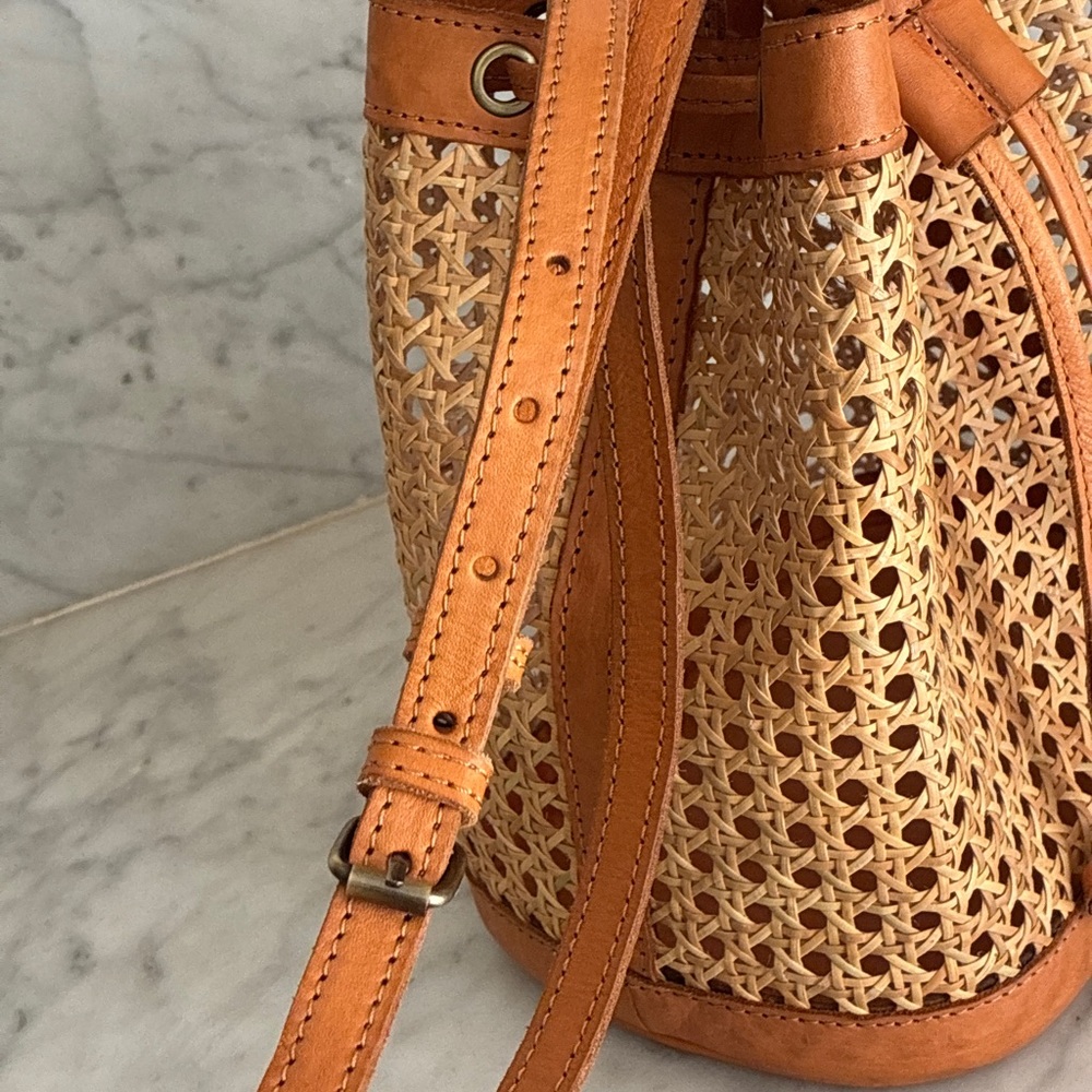 Woven Rattan Leather Benna Bucket Bag by Bembien - Picture 2 of 10
